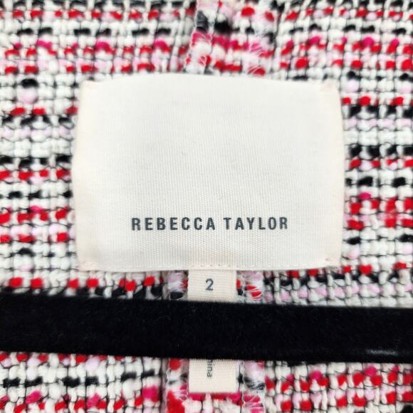 Rebecca Taylor Pink White Red Striped Double Breasted Tweed Blazer Size 2 - Picture 2 of 4